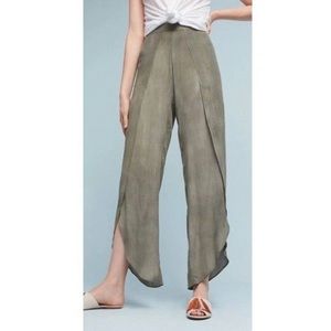 DREW Satin Olive Slit Leg Pants